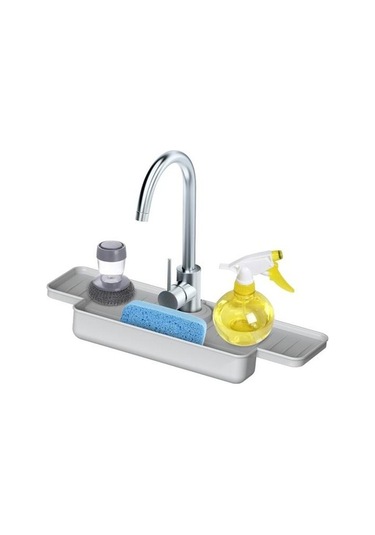 Novahub Gri Musluk Sıçrama Koruması: Katlanabilir, Dayanıklı, Sızdırmaz, Mutfak Lavabo Sünger Fırça Depolama Tepsisi Gri