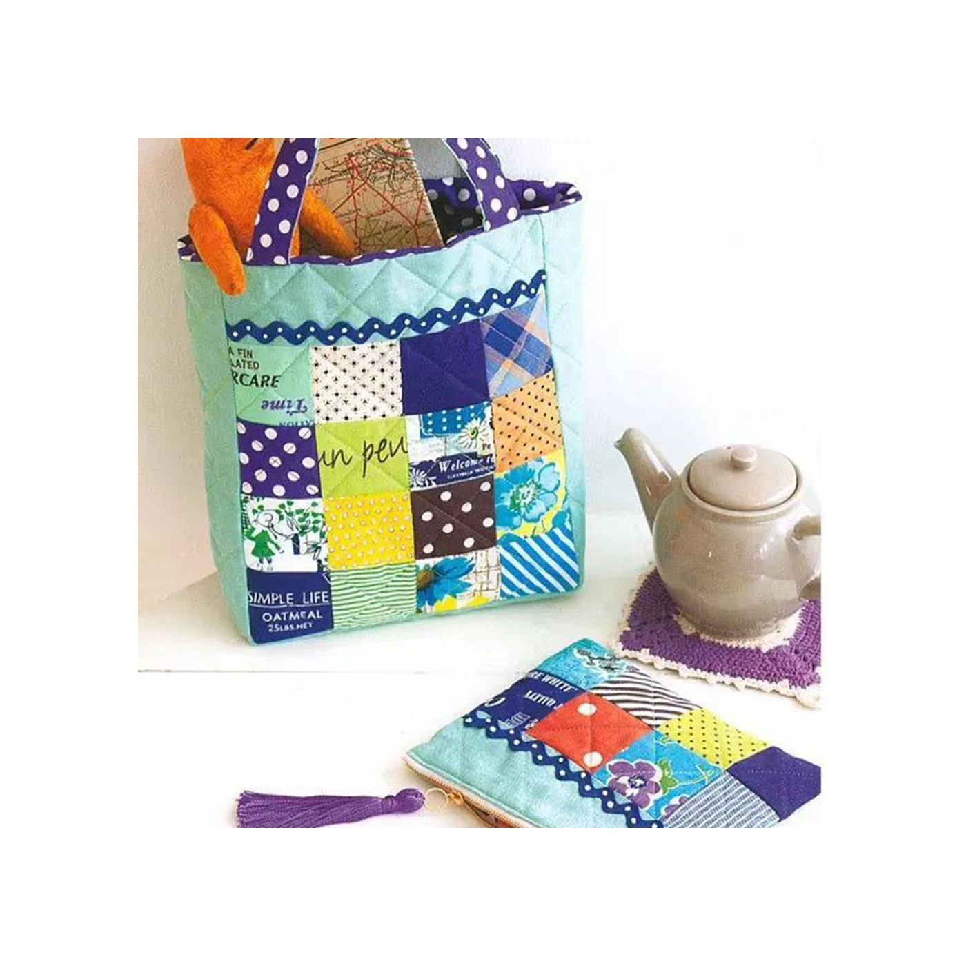 Yunboo Kahverengi 50x50 Cm Kumaş Seti, 7 Parça Koton Baskılı Desenli, El İşleri Dıy Çanta Yastık Bezi İçin Uygun Kahve