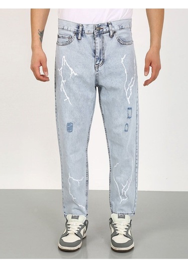 Boyfriend Lazerli Şimşek Desenli Buz Mavi Jean-buz Mavi - 36 Buz Mavi