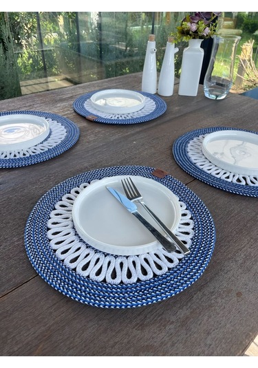 4 Kişilik Yuvarlak Amerikan Servis Özel Tasarım Lacivert 33 X 33 Cm Koyu Mavi