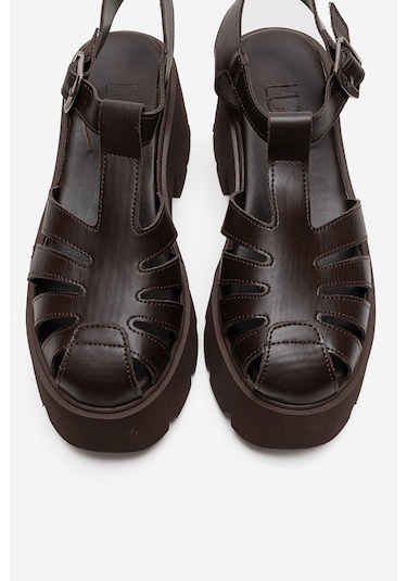 Luvishoes Verua Kahverengi Kadın Kalın Tabanlı Sandalet Kahverengi