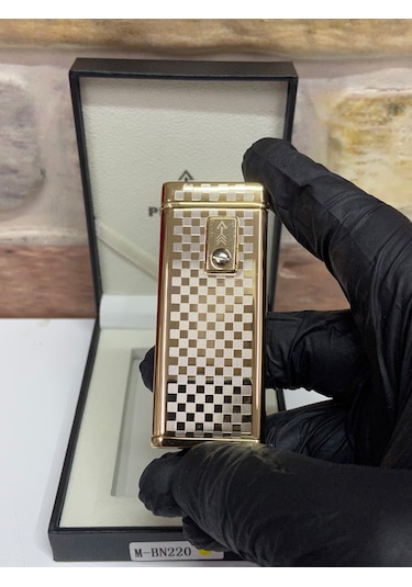 Promise Marka Sarı Gold Renk Pilli Model Kare Kare Desenli Çakmak