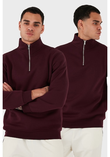 Buratti Pamuklu Regular Fit Dik Yaka 2'Li Paket Erkek Sweat 59052592S2 Vişne-Vişne