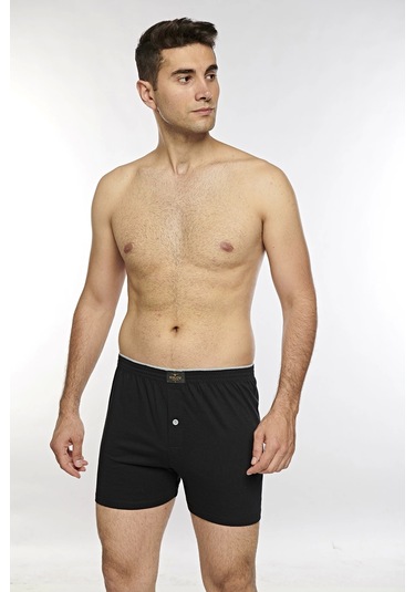 Kolcu Önü Düğmeli Erkek Havlu Bel Boxer K13230 - Siyah Siyah