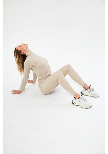 Lesa Wear Kışlık Yüksek Bel Toparlayıcı Ve Sıkılaştırıcı Likralı Şardonlu Tayt Bej