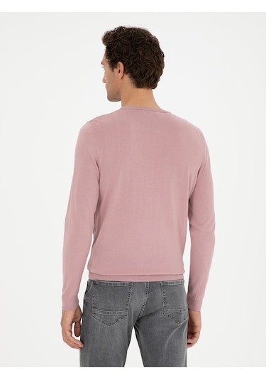 Cacharel Pudra Slim Fit Yün Karışımlı Bisiklet Yaka Triko Kazak Pembe