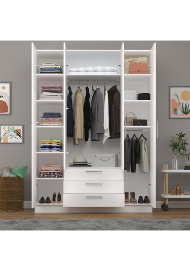 4 Kapaklı Gardırop 160cm Beyaz