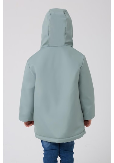 Erkek Çocuk Kürklü Su Ve Rüzgar Geçirmez Kapüşonlu 3 Kışlık Mont & Kaban & Parka Mint Yeşil