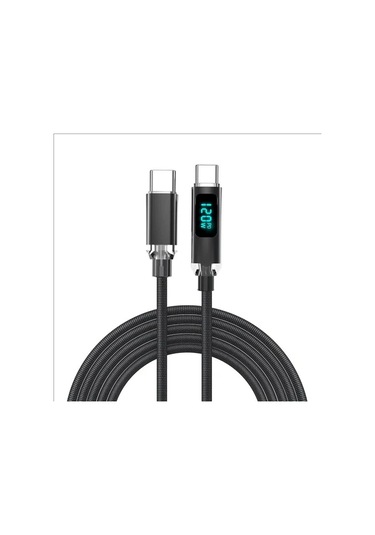 Candiedhaws 120w Yüksek Hızlı Usb Tip C Şarj Kablosu Led Ekranlı Veri Aktarım Kablosublack1m