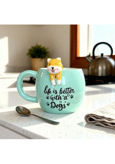 Köpek Figürlü Seramik Kupa 350 Ml Beyaz