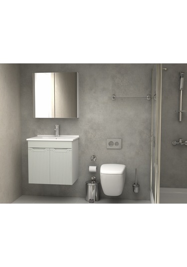 Banyo Dolabı Aynalı Cnc İşlemeli Membran Kapaklı 65 Cm Gri