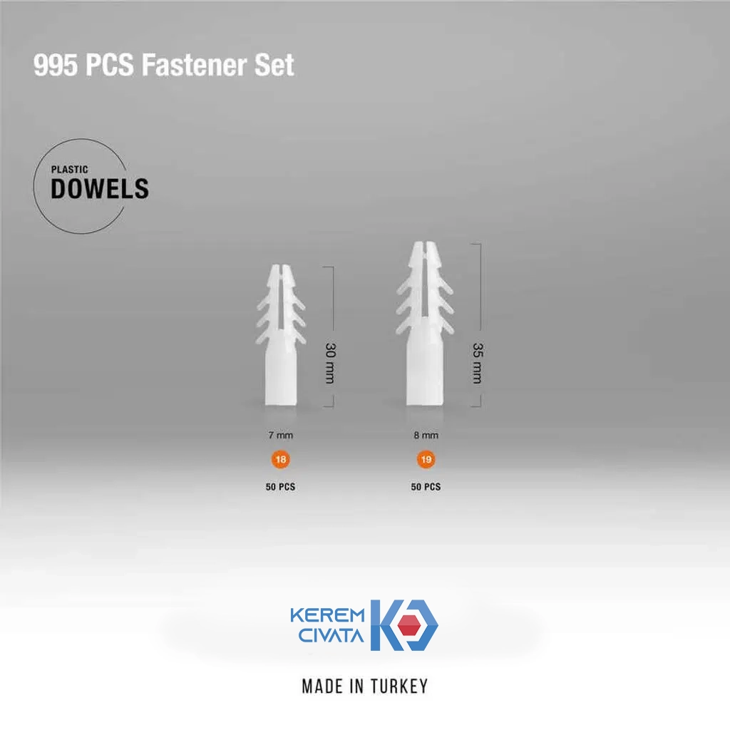 Kerem 995 Parça 24 Çeşit Vida, Dübel, Somun Ve Pul Seti 25CM