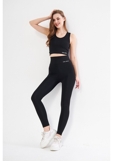 Lesa Wear Yüksek Bel Likralı Toparlayıcı Ve Sıkılaştırıcı Tayt Siyah