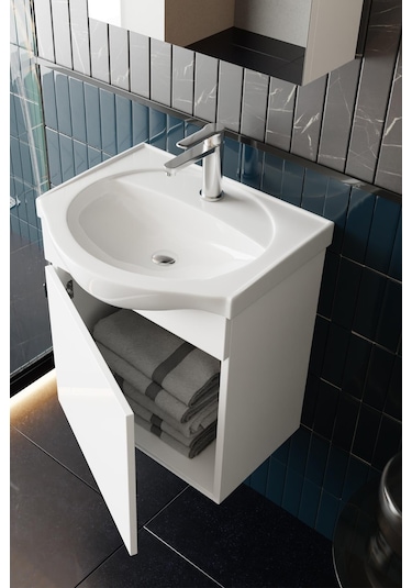 Karen Banyo Fulya 50 Cm Mdf Lavabolu Aynalı Banyo Dolabı Seti Seramik Lavabo Dahil Beyaz Mdf Beyaz