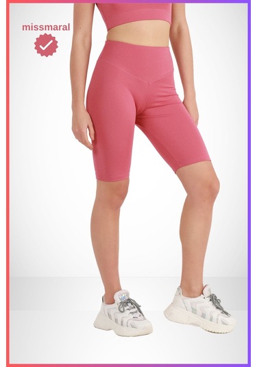 Kadın Yüksek Bel Toparlayıcı Tayt Kısa Spor Şort Deniz Havuz Spor Biker Shorts Gül Kurusu 1070 Gül Kurusu