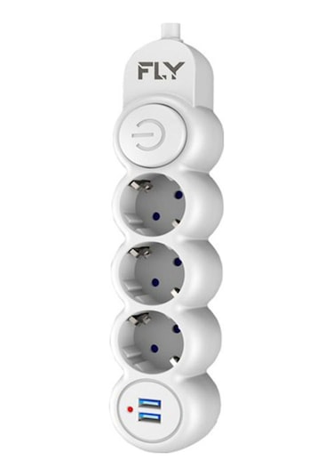 Fly -3393-01 Termal Akım Korumalı 3'lü Priz 2 Usb 2m 2.1a Uzatma Kablosu 2 M