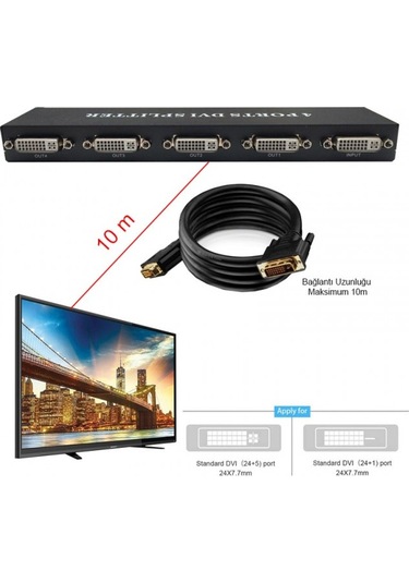 Dvı 4 Port Splitter 1 Giriş 4 Çıkış Dvı Çoklayıcı Splitter