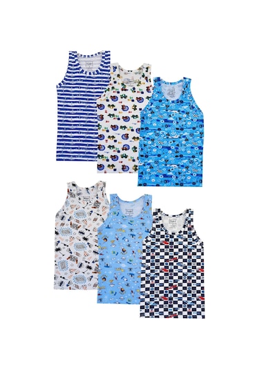 6Lı Erkek Çocuk Renkli Atlet Pamuklu Askılı Empirme Elastan