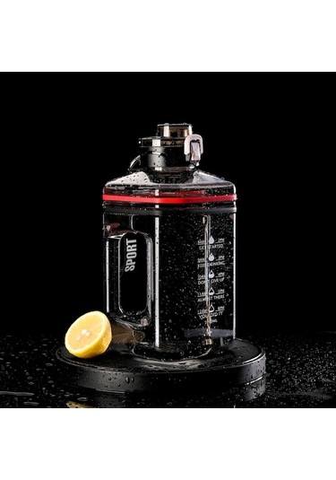 2.2 Litre Geniş Ağızlı Taşınabilir Spor Su Şişesi - Dayanıklı Ve Pratik, 60 C'ye Kadar Güvenli Siyah Siyah