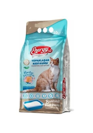 Energy Marsilya Sabunu Kokulu İnce Taneli Topaklaşan Bentonit Kedi Kumu 8 x 10 L