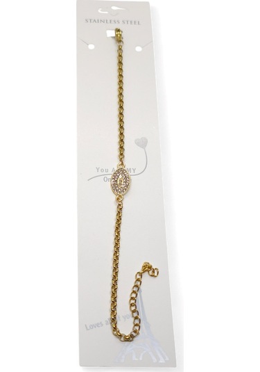 Altın Renk Mekik Beyaz Taşlı Model Doc Zincir Çelik Bileklik - 3676 Çok Renkli