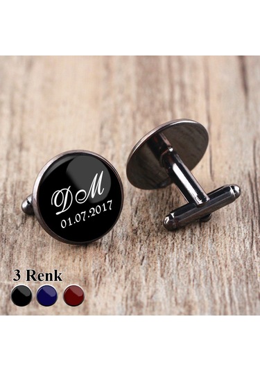 Siyah Metal Harfli Kol Düğmesi Kişiye Özel Kol Düğmeleri.
