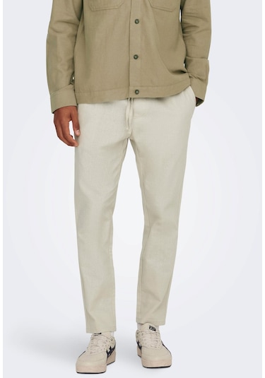 Only & Sons Erkek Onslinus Beli Lastikli Keten Pantolon 22024966 Bej