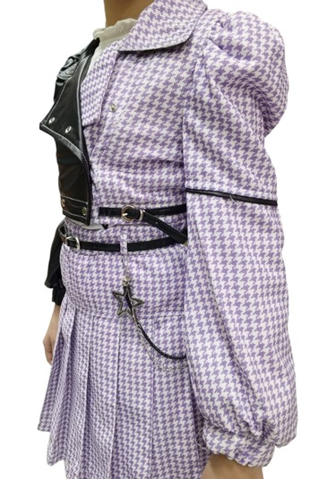 Kız Çocuk Deri Detaylı Lila Renk Üçlü Etekli Takım Lila