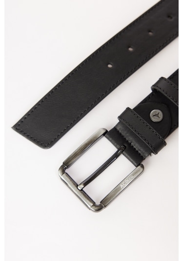 Ac&co / Altınyıldız Classics Erkek Siyah Casual Suni Deri Jean Kot Kemeri Siyah