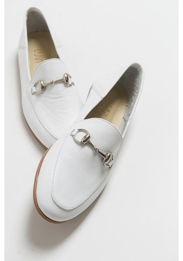 Luvishoes F03 Beyaz Cılt Derı Kadın Babet Beyaz