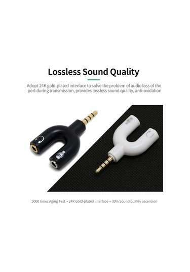 Mufunye Siyah 3.5mm U Tipi Ses Adaptörü - Kulaklık Bölücü, 1 Giriş 2 Çıkış, 24k Altın Kaplı Bağlantı