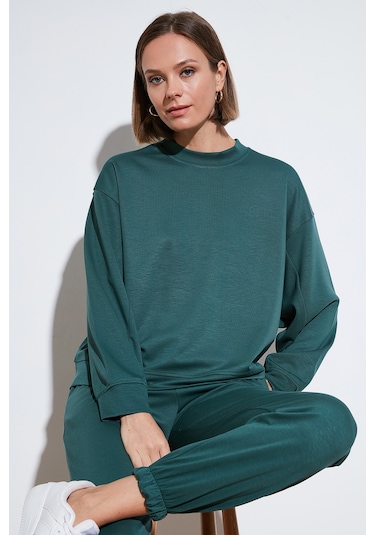 Lela Streç Bisiklet Yaka Oversize Fit Scuba Bayan Sweat 5865879 Nefti