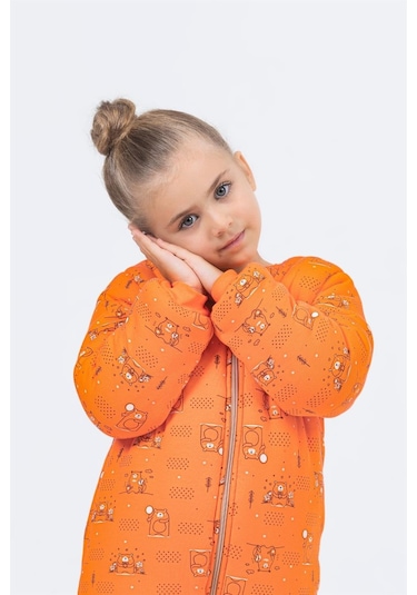 Kız Erkek Çocuk Kalın Elyaf Dolgulu Premium Kalite 2.5 Tog Desenli Uyku Tulumu Turuncu