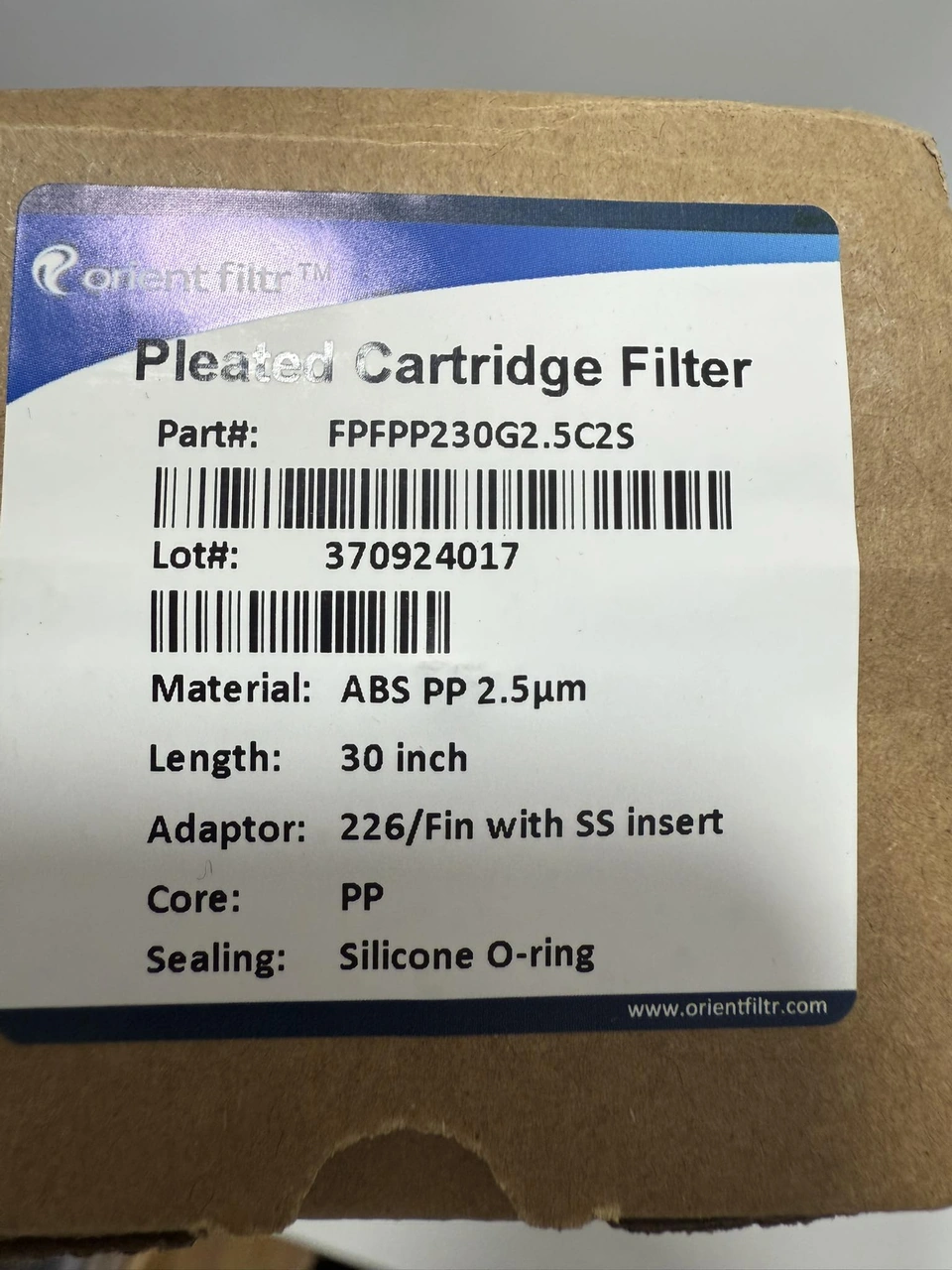 Orient Endüstriyel Katlanmış Kartuş Filtre 30inç 2,5 Mikron