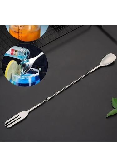 Perlotus 304 Çelik 32 Cm Çift Başlı Burgulu Barmen Kokteyl Karıştırma Kaşığı Gümüş
