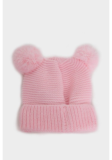 Defacto Kız Bebek Ponpon Kulaklı Örgü Bere C8164A524WNPN101 Pembe