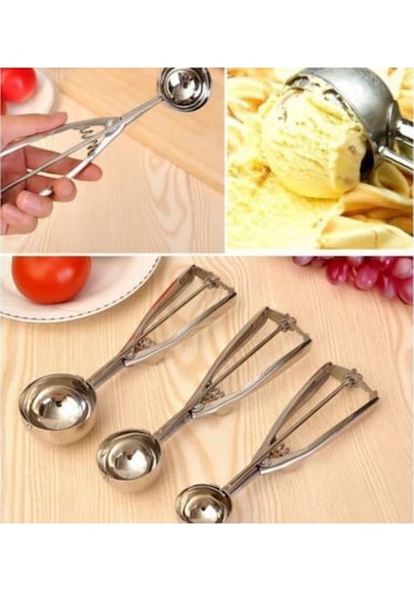 Lovyco Çelik Lüx Top Şeklinde Dondurmakurabiye Kaşığı Gümüş
