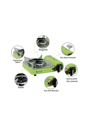 Orcamp Tekli Çantalı Mini Portatif Ocak Yeşil Ck-506 Yeşil