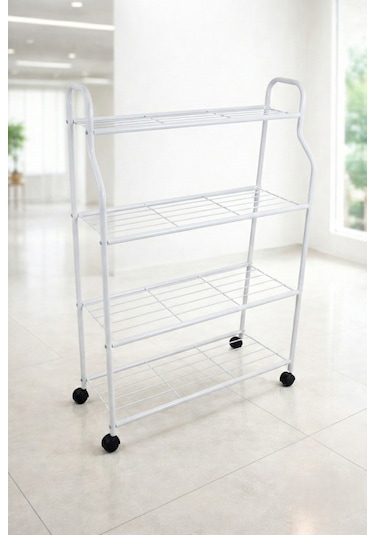 Modern Beyaz 4 Katlı Tekerlekli Metal Çiçeklik Standı: Çok Amaçlı Mutfak,kitaplık&dekoratif Lüks Stand
