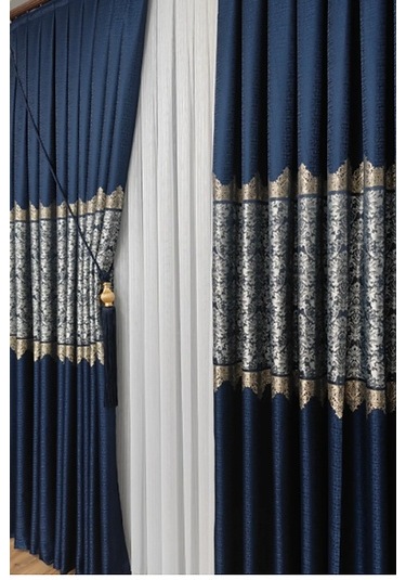 Takım Fon Perde Lacivert-gümüş 2 Kanat Fon+aksesuar Lacivert