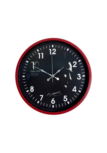 Prestij Kırmızı 36 Cm Atatürk Tasarımlı Duvar Saati Renkli