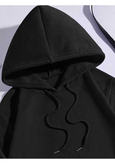 Coke Serisi Car & Letter Graphic Drawstring Thermal Lined Hoodie-trzksw594 Siyah