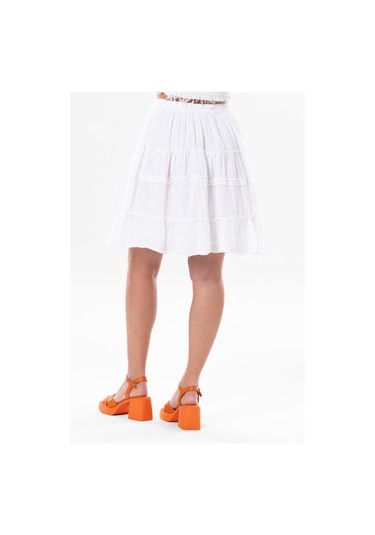 Benan Beli Lastikli Kısa Yazlık Müslin Etek Beyaz Byz-beyaz Beyaz
