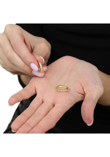 Tesbihane Sıralı Zirkon Taşlı Gold Renk Tam Tur 925 Ayar Gümüş Kadın Küpe