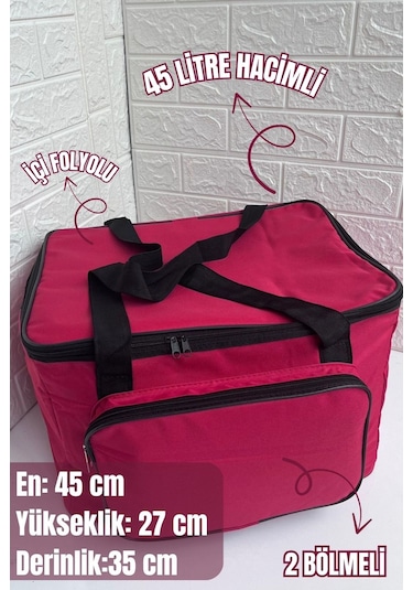 45 Lt. Termal Kamp Ve Piknik Yemek Taşıma Çantası, Soğutucu Buzluk Çanta Kırmızı