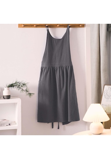 Homyl Pamuklu Mutfak Önlüğü Şef Makinede Yıkanabilir Kolsuz Gri