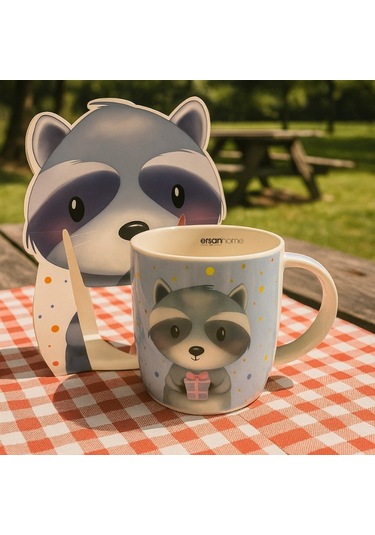 Tohana Rakun Figürlü Porselen Kupa Beyaz