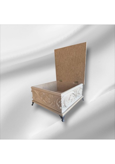 Ahşap- Ham Mdf- Desenli-takı-makyaj-aksesuar- Ayaklı Kare Kutu