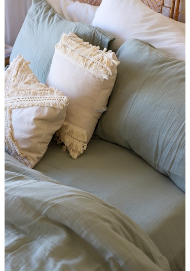 Çift Kişilik 2 Kat Müslin Nevresim Takımı, Pamuk Adaçayı Yeşili