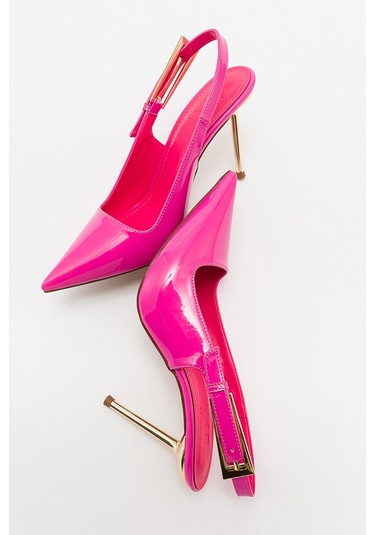 Luvishoes Labin Fuşya Rugan Tokalı Kadın Yüksek Topuklu Ayakkabı Fuşya